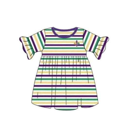 10.22 GSD2936 Pre Order No moq Baby Girls Mardigras Stripe Anchors Knee Length Dresses