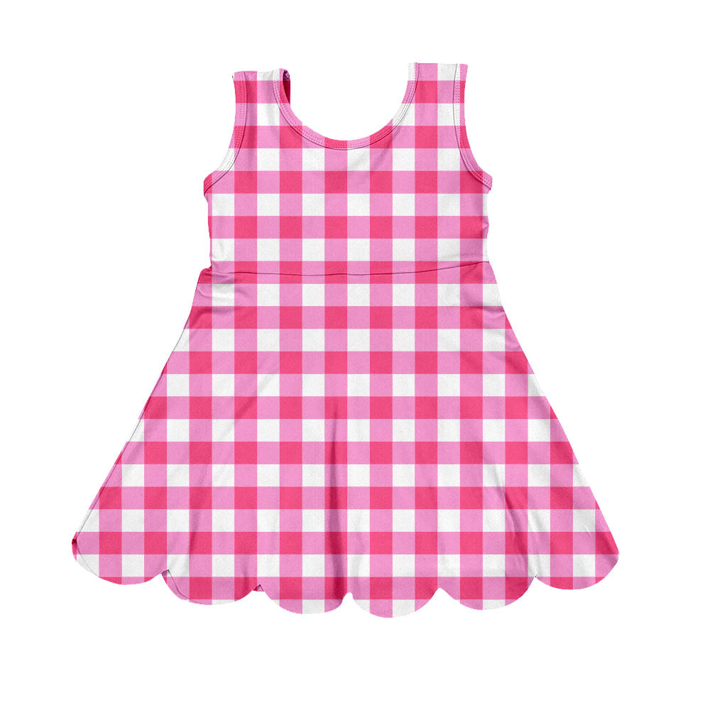 10.23 (Pre Order) No moq GSD2937 PRE-ORDER Yoga fabric Baby Girls Pink Checked Sleeveless Yoga Shorts Knee Length Dresses