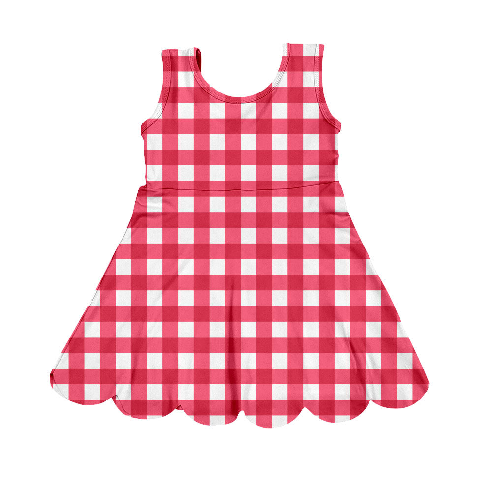 10.23 (Pre Order) No moq GSD2938 PRE-ORDER Yoga fabric BBaby Girls Red Checked Sleeveless Yoga Shorts Knee Length Dresses
