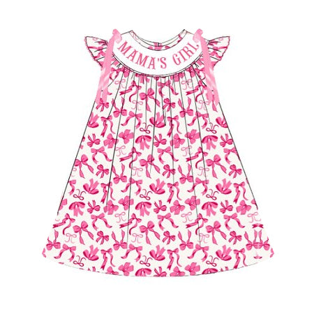 10.23 (Pre Order) No moq GSD2939 PRE-ORDER Baby Girls Pink Mamas Girl Bows Plaid Knee Length Dresses