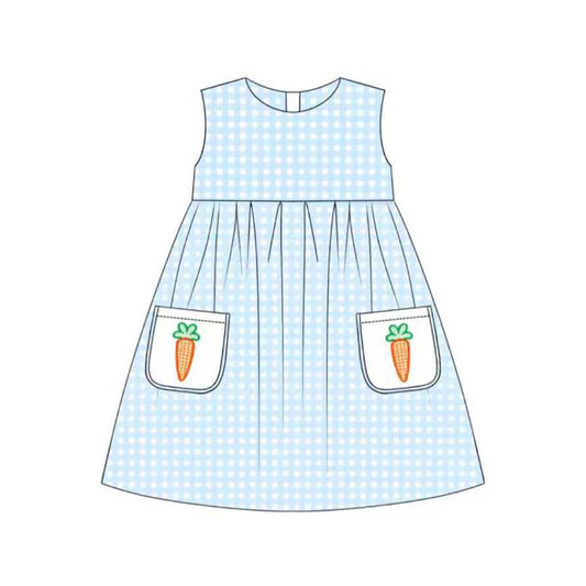 10.23 (Pre Order) No moq GSD2941 PRE-ORDER Baby Girls Checked Carrots Pockets Easter Sleeveless Knee Length Dresses
