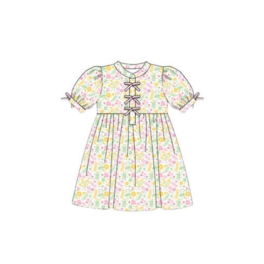 10.23 (Pre Order) No moq GSD2943 PRE-ORDER Baby Girls Short Ruffle Sleeve Floral Button Knee Length Dresses