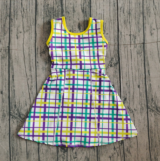 11.15 GSD2945 Sample No Moq Yoga fabric Baby Girls Mardigras Checked Yoga Shorts Knee Length Dresses