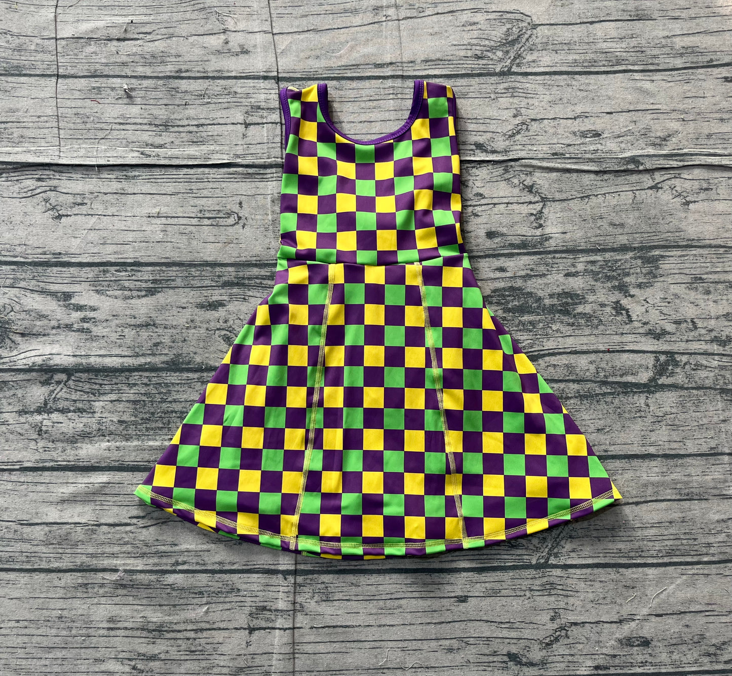 11.18 GSD2946 Sample No Moq Yoga fabric Baby Girls Mardigras Checked Yoga Shorts Knee Length Dresses