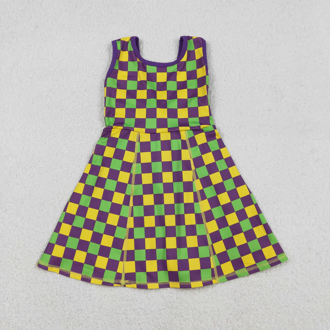 12.16 RTS Sibling Baby Girls Mardigras Checked Yoga Active Shorts Knee Length Dress Skorts Clothes Sets