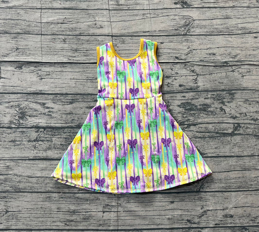 11.18 GSD2948 Sample No Moq Yoga fabric Baby Girls Mardigras Bows Stripe Yoga Shorts Knee Length Dresses