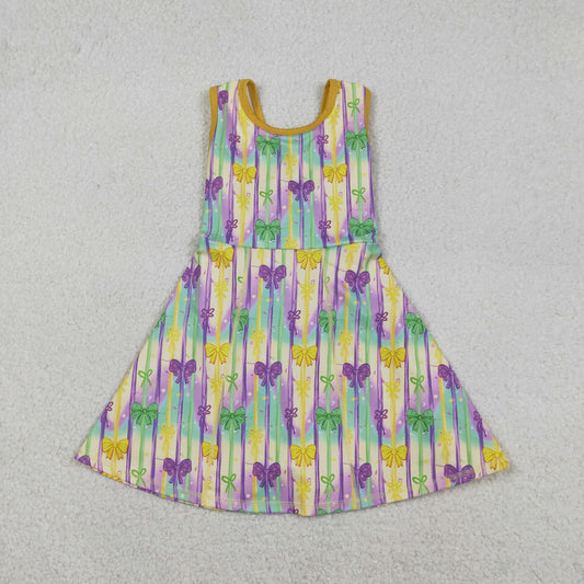 12.19 RTS NO MOQ （In stock）GSD2948 Baby Girls Mardigras Bows Stripe Yoga Active Shorts Knee Length Dresses