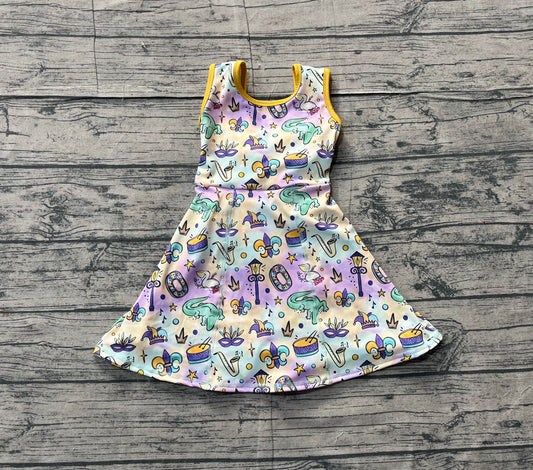 11.18 GSD2949 Sample No Moq Yoga fabric Baby Girls Mardigras Crocodiles Donuts Yoga Shorts Knee Length Dresses
