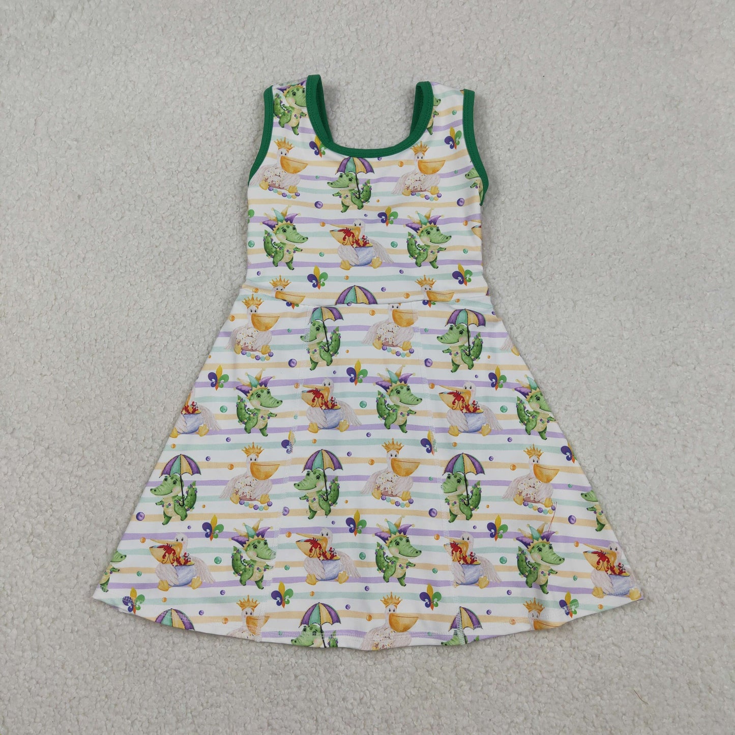 12.20 RTS NO MOQ （In stock）GSD2950 Baby Girls Mardigras Stripe Crocodiles Yoga Shorts Knee Length Dresses