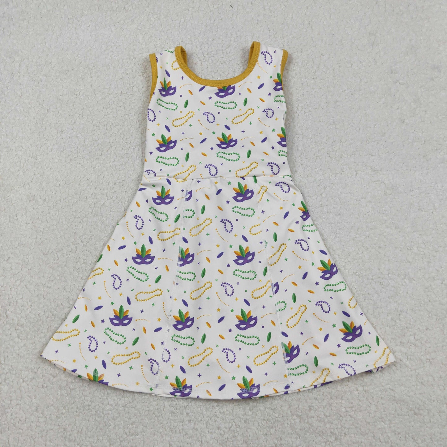 12.20 RTS NO MOQ （In stock）GSD2951 Baby Girls Mardigras Anchors Masks Yoga Shorts Knee Length Dresses