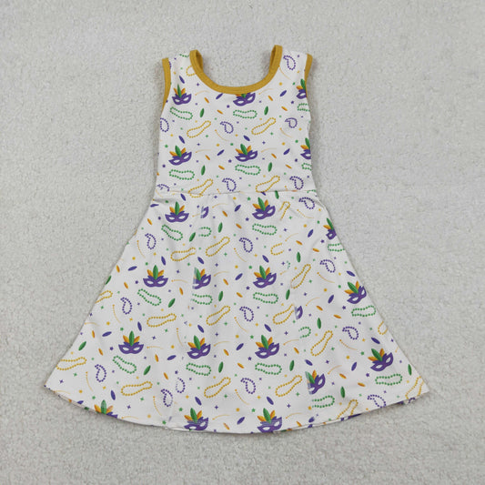 12.20 RTS NO MOQ （In stock）GSD2951 Baby Girls Mardigras Anchors Masks Yoga Shorts Knee Length Dresses