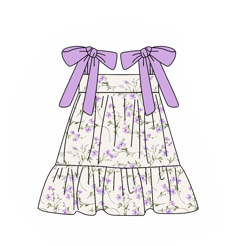 10.23 (Pre Order) No moq GSD2955 PRE-ORDER Baby Girls Lavender Strap Flowers Ruffle Knee Length Dresses