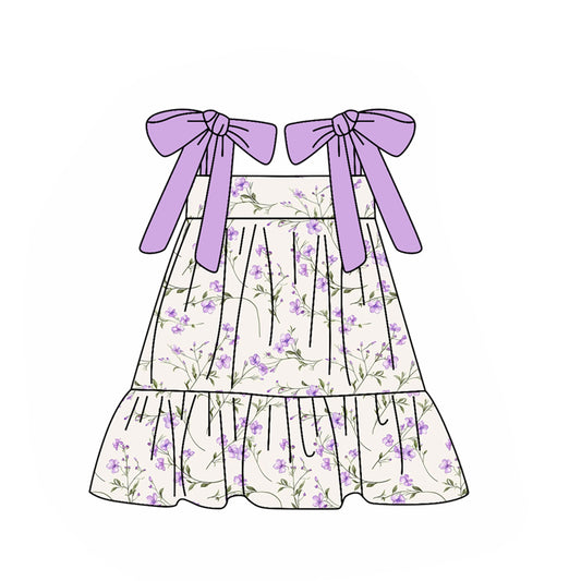 10.23 (Pre Order) No moq GSD2955 PRE-ORDER Baby Girls Lavender Strap Flowers Ruffle Knee Length Dresses