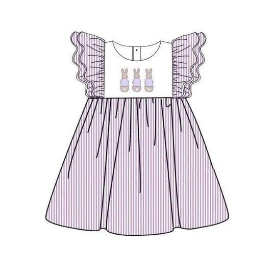 10.29 GSD2960 Pre Order No moq Baby Girls Stripe Rabbits Easter Flutter Sleeve Knee Length Dresses