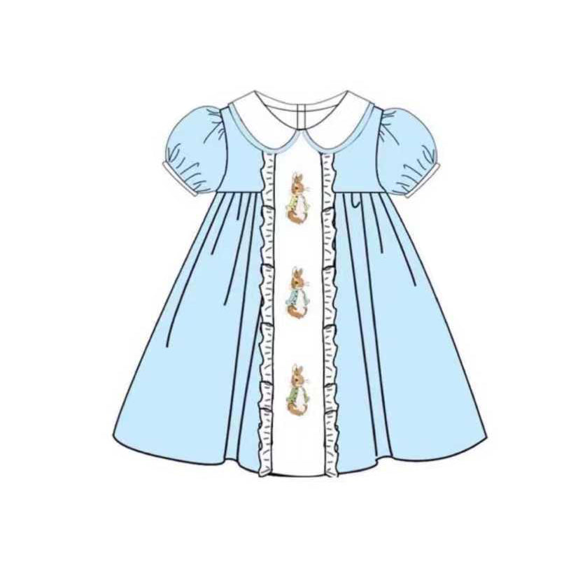 10.29 GSD2961 Pre Order No moq Baby Girls Rabbits Easter Short Ruffle Sleeve Knee Length Dresses