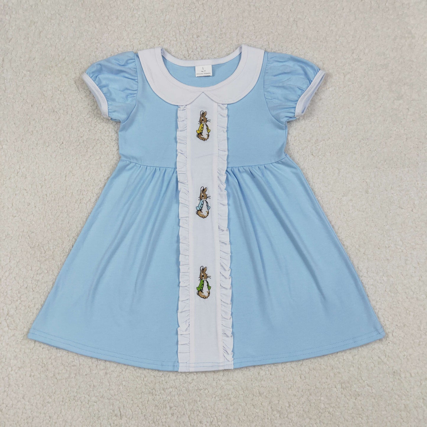 1.8 RTS NO MOQ （In stock）GSD2961 Embroidery Rabbits Baby Girls Easter Collar Knee Length Dresses