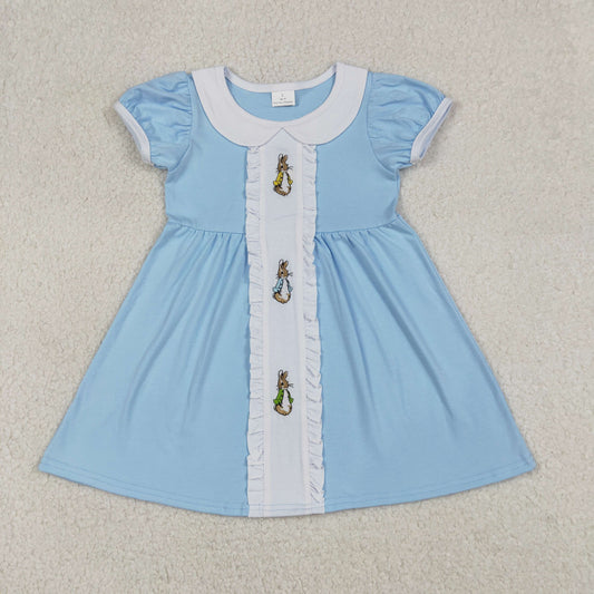 1.8 RTS NO MOQ （In stock）GSD2961 Embroidery Rabbits Baby Girls Easter Collar Knee Length Dresses