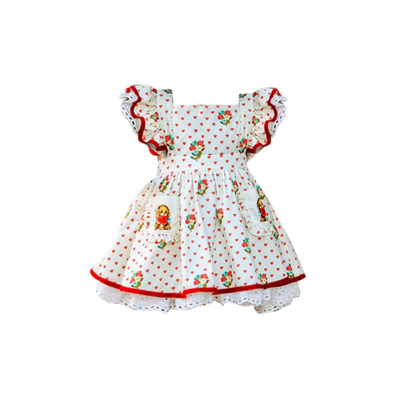 10.27 GSD2963 Pre Order No moq Baby Girls Hearts Dogs Flowers Valentine Pockets Knee length Dresses