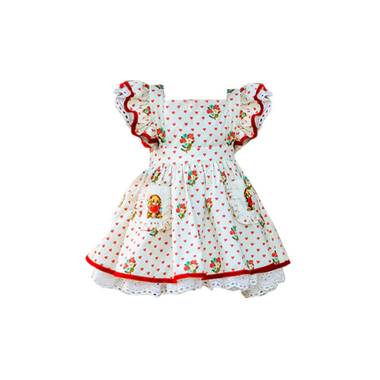 10.27 GSD2963 Pre Order No moq Baby Girls Hearts Dogs Flowers Valentine Pockets Knee length Dresses