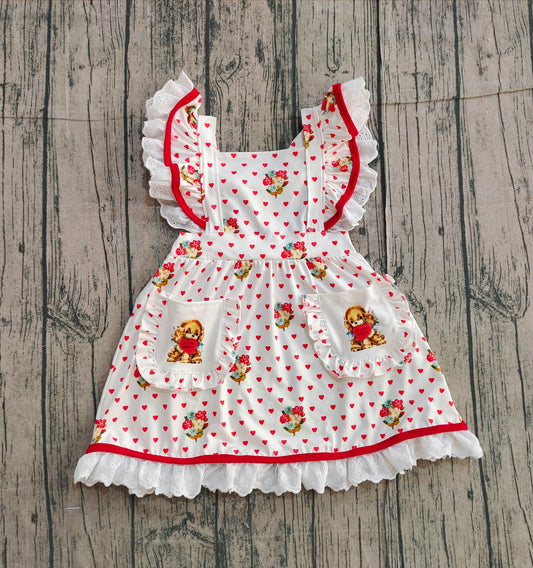 11.20 GSD2963 Sample No Moq Baby Girls Hearts Dogs Flowers Valentine Pockets Knee length Dresses