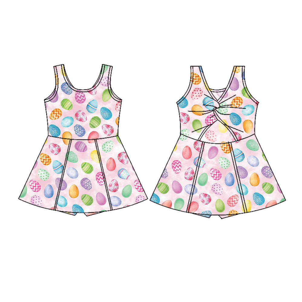 10.27 (Pre Order) No moq GSD2966 PRE-ORDER Yoga fabric Baby Girls Colorful Eggs Plaid Easter Yoga Shorts Knee Length Dresses