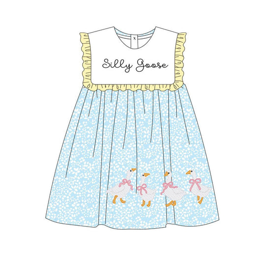 10.28 GSD2970 Pre Order No moq Baby Girls Sleeveless Silly Gooses Floral Knee length Dresses