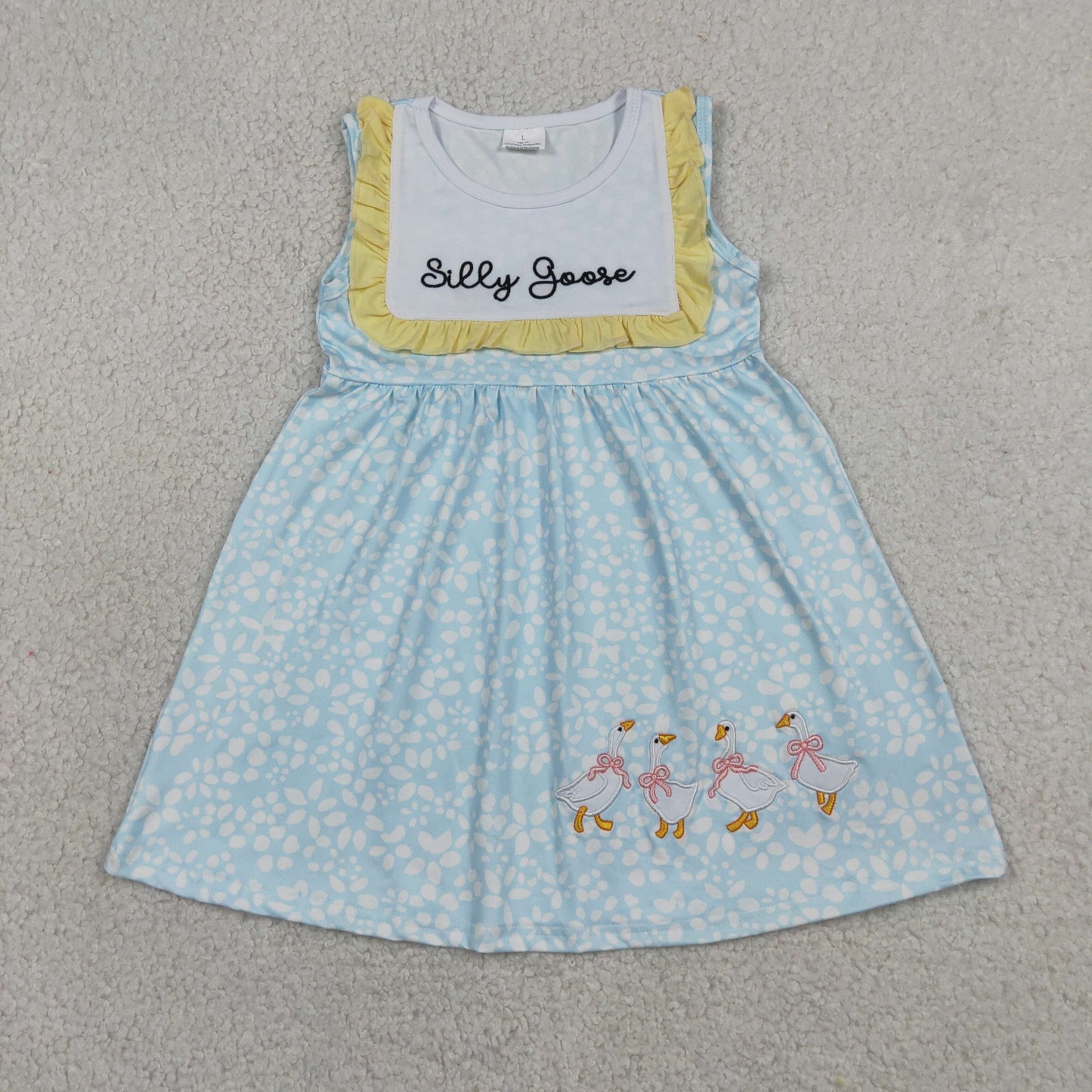 GSD2970 RTS NO MOQ （In stock）Sleeveless silly goose bow embroidery girls dresses