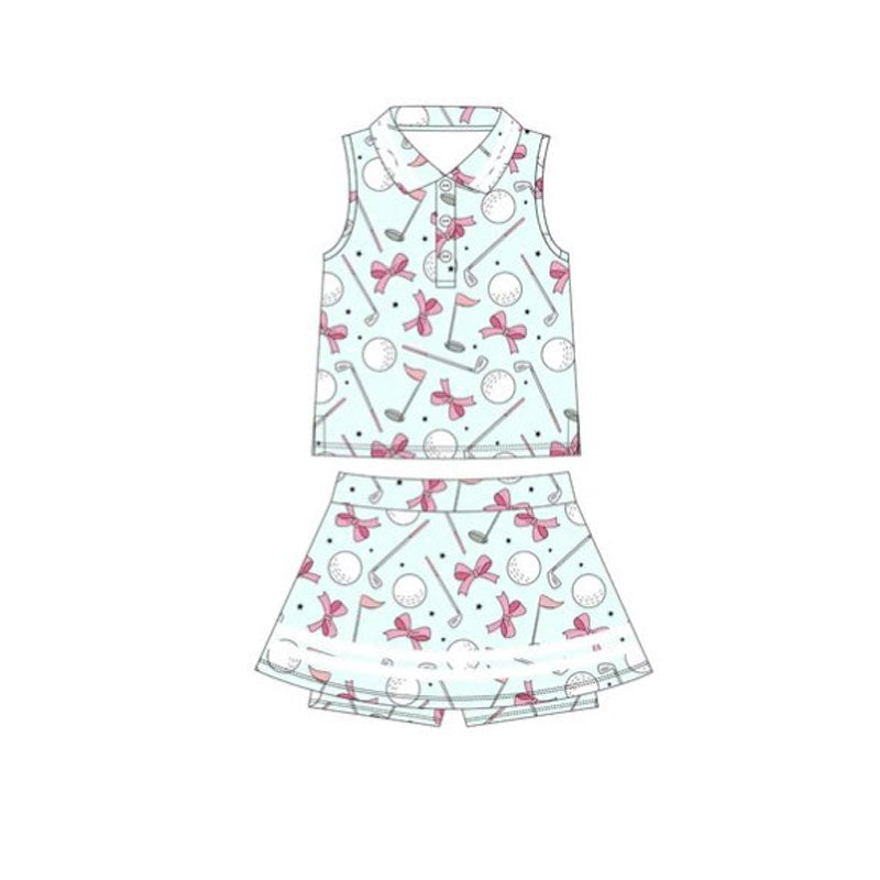 10.28 GSD2977 Pre order No Moq Yoga fabric Baby Girls Bows Golf Plaid Button Top Skirt Shorts Yoga Clothes Set