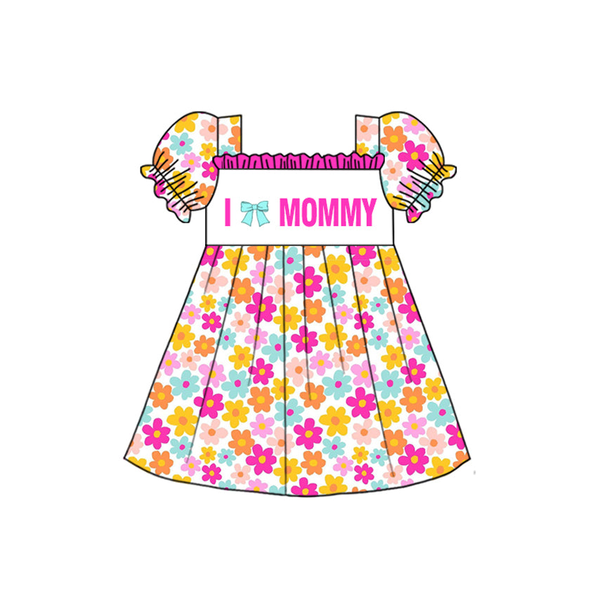 10.30 GSD2982 Pre order No Moq Baby Girls I Love Mommy Flowers Ruffle Sleeve Knee length Dresses