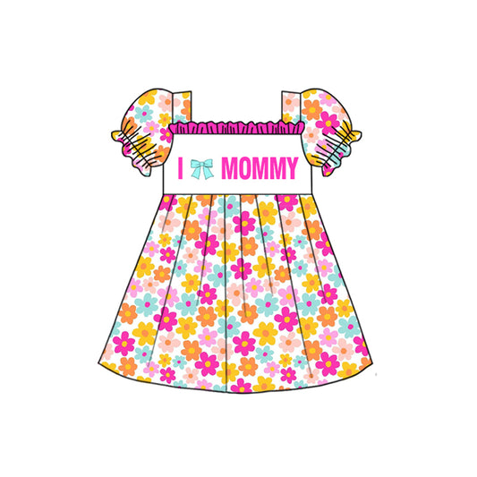 10.30 GSD2982 Pre order No Moq Baby Girls I Love Mommy Flowers Ruffle Sleeve Knee length Dresses