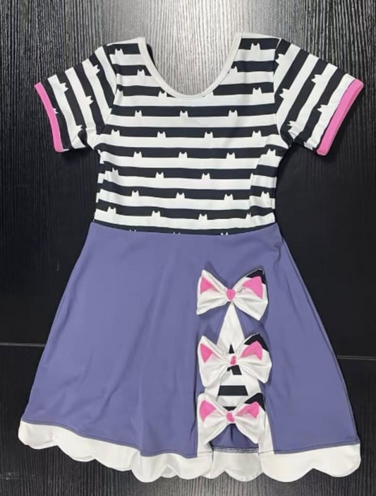 10.30 GSD2983 Pre order No Moq Baby Girls Black Stripe Bows Ruffle Knee length Dresses