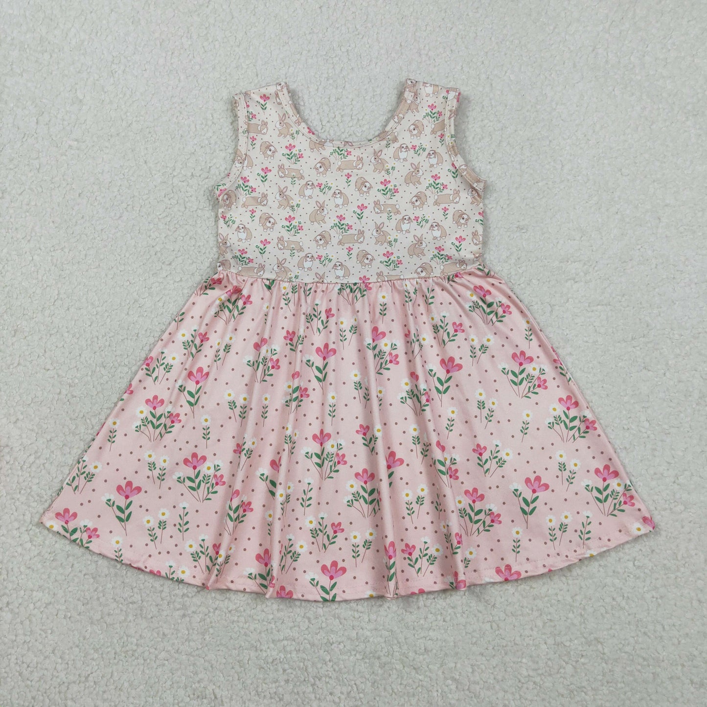 2.7 RTS NO MOQ （In stock）GSD2984 Baby Girls Sleeveless Rabbits Flowers Easter Knee length Dresses