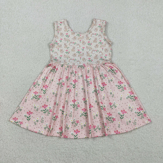 2.7 RTS NO MOQ （In stock）GSD2984 Baby Girls Sleeveless Rabbits Flowers Easter Knee length Dresses