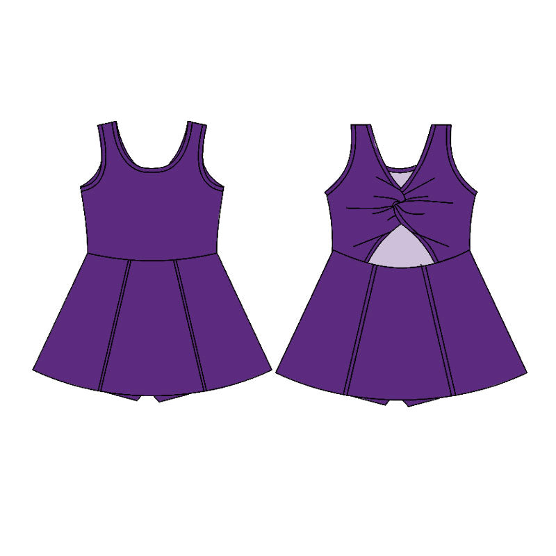 10.31 GSD2986 Pre order No Moq Yoga fabric Baby Girls Purple Sleeveless Yoga Active Shorts Knee Length Dresses