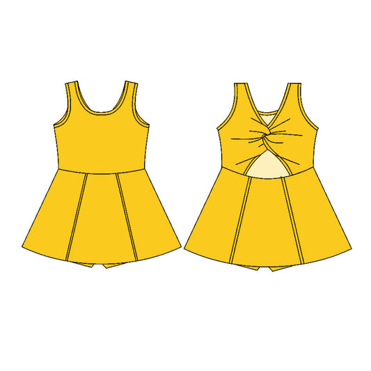 10.31 GSD2987 Pre order No Moq Yoga fabric Baby Girls Yellow Sleeveless Yoga Active Shorts Knee Length Dresses