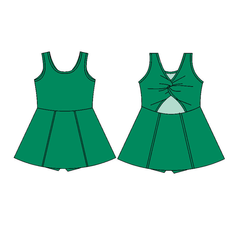 10.31 GSD2988 Pre order No Moq Yoga fabric Baby Girls Green Sleeveless Yoga Active Shorts Knee Length Dresses