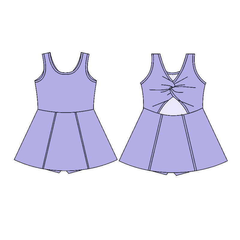 10.31 GSD2991 Pre order No Moq Yoga fabric Baby Girls Lavender Sleeveless Yoga Active Shorts Knee Length Dresses