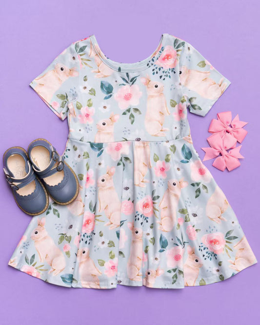 10.31 GSD2994 Pre order No Moq Baby Girls Pink Flowers Rabbits Easter Knee length Dresses