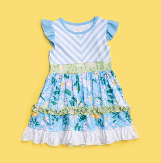 10.31 GSD2995 Pre order No Moq Baby Girls Rabbits Flowers Butterfly Easter Ruffle Knee length Dresses