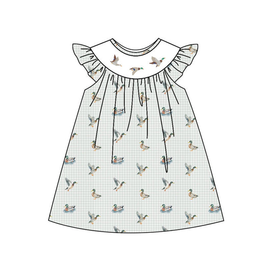 11.1 GSD3008 Pre order No Moq Baby Girls Grey Checked Ducks Hunting Knee Length Dresses