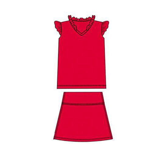 11.3 GSD3013 Pre order No Moq Yoga fabric Baby Girls Red Flutter Sleeve Shirts Top Skirts Shorts Yoga Clothes Sets