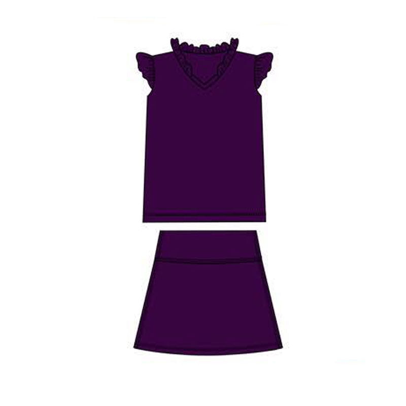 11.3 GSD3014 Pre order No Moq Yoga fabric Baby Girls Purple Flutter Sleeve Shirts Top Skirts Shorts Yoga Clothes Sets