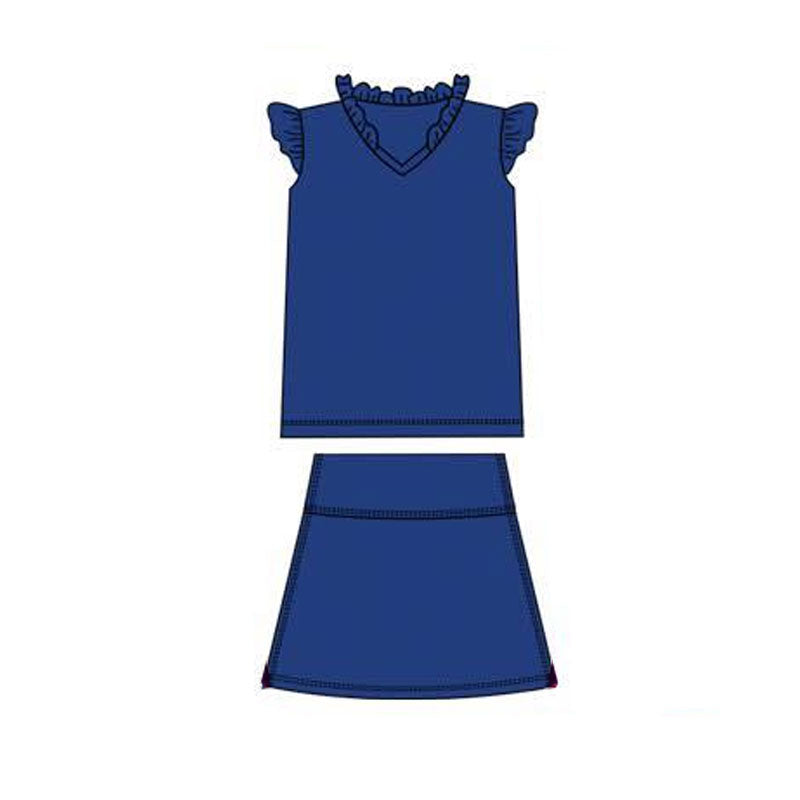11.3 GSD3015 Pre order No Moq Yoga fabric Baby Girls Navy Flutter Sleeve Shirts Top Skirts Shorts Yoga Clothes Sets