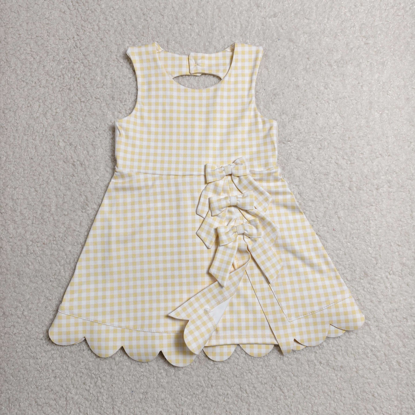 GSD3027 RTS NO MOQ （In stock）Sleeveless yellow plaid bows kids girls athletic dresses