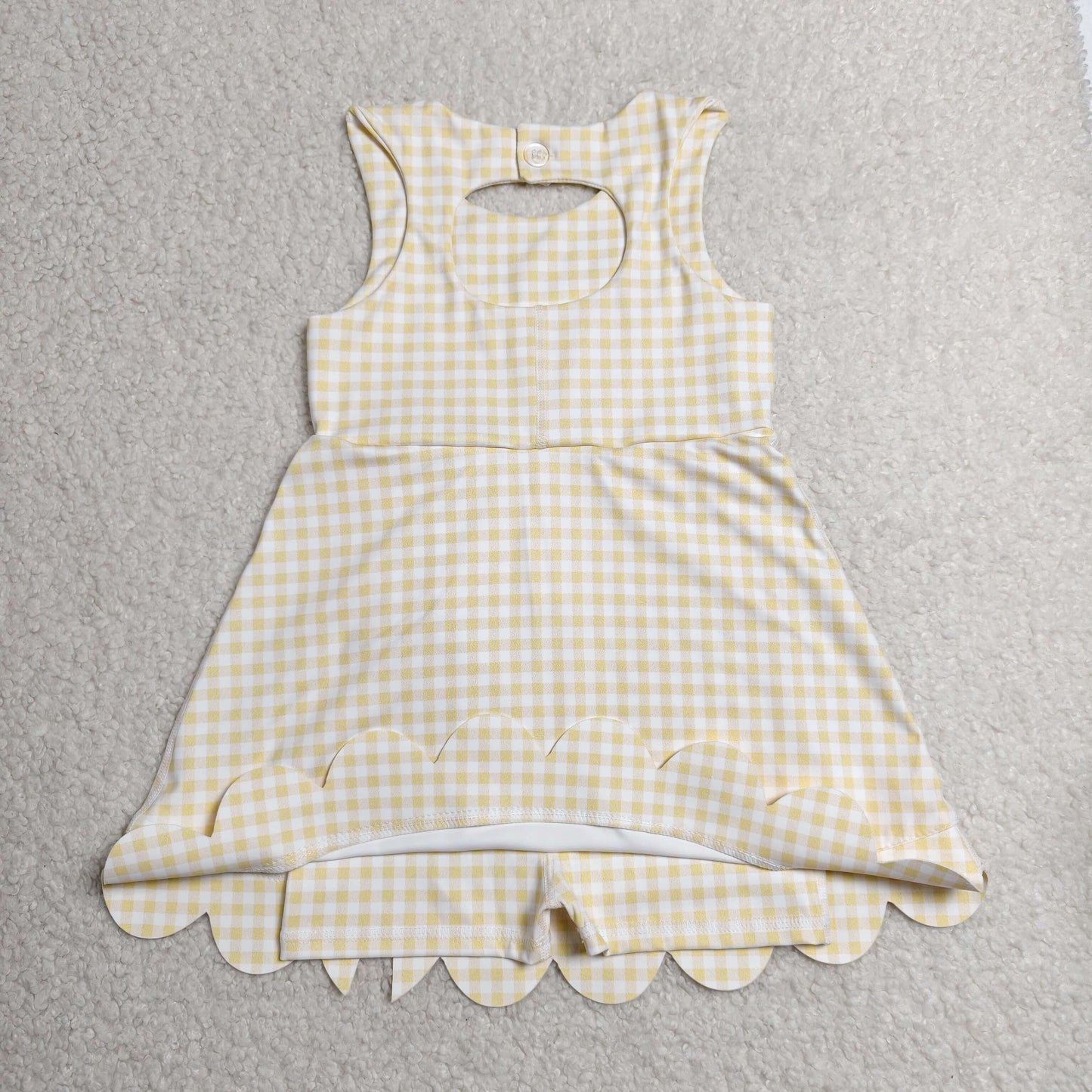GSD3027 RTS NO MOQ （In stock）Sleeveless yellow plaid bows kids girls athletic dresses