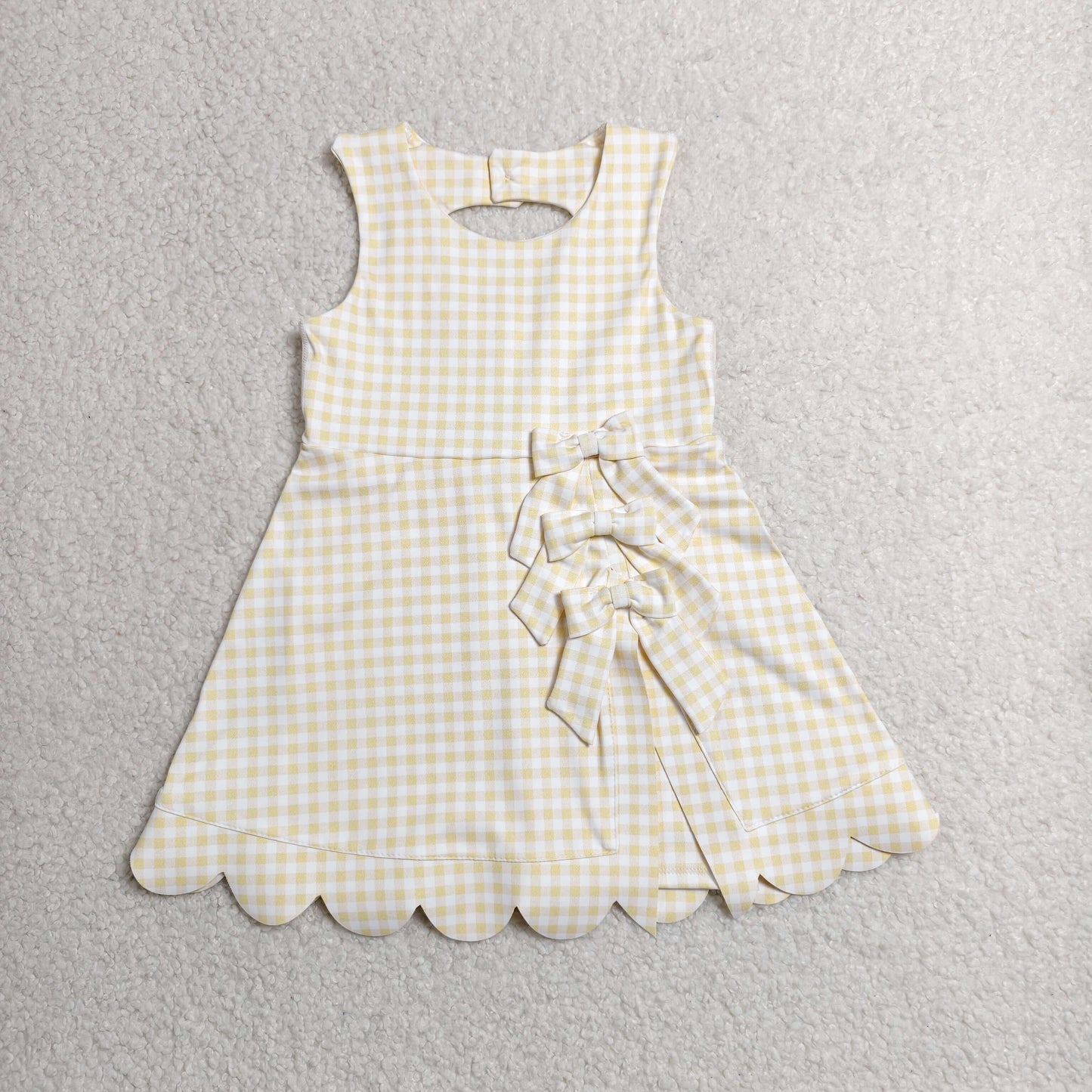 GSD3027 RTS NO MOQ （In stock）Sleeveless yellow plaid bows kids girls athletic dresses