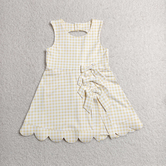 GSD3027 RTS NO MOQ （In stock）Sleeveless yellow plaid bows kids girls athletic dresses