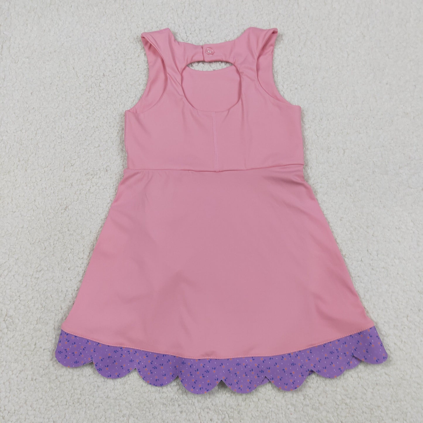 GSD3028 RTS NO MOQ （In stock ）Sleeveless floral bow pink kids girls summer athletic dress