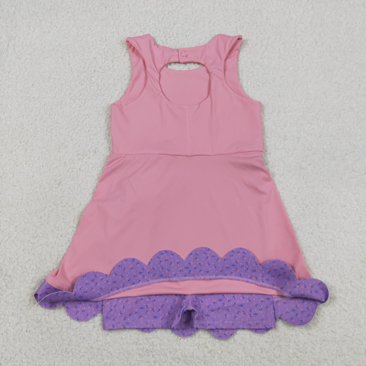 GSD3028 RTS NO MOQ （In stock ）Sleeveless floral bow pink kids girls summer athletic dress