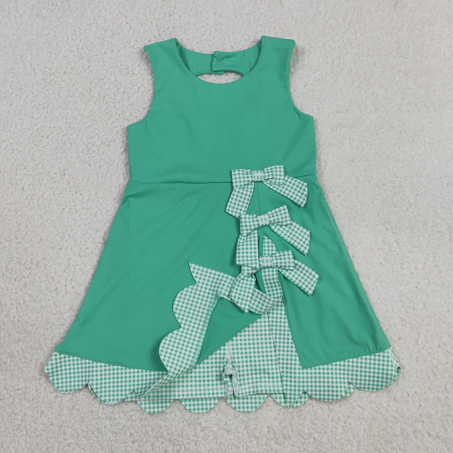 GSD3029 RTS NO MOQ （In stock ）Sleeveless plaid bow green kids girls summer athletic dress